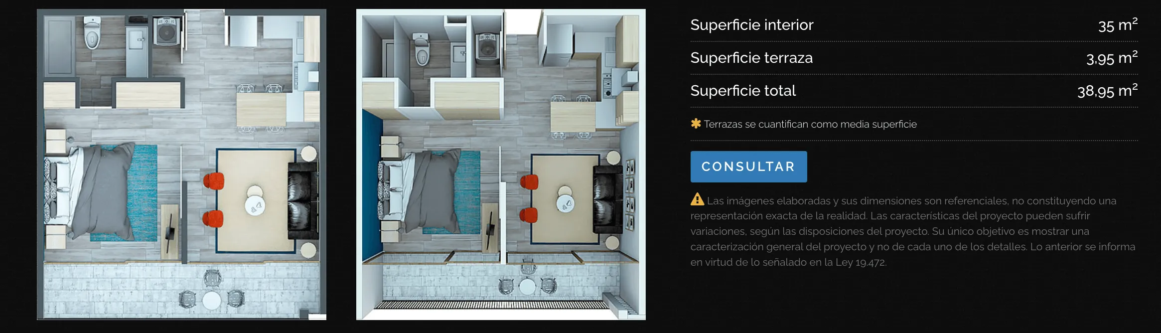 Plano 1 dormitorio 1 baño