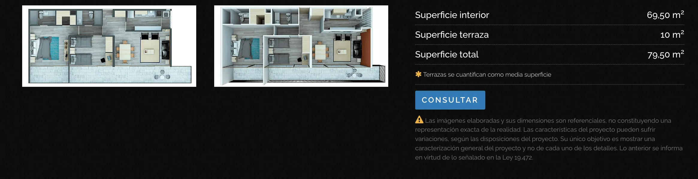 Plano 2 dormitorios 2 baños tipo A